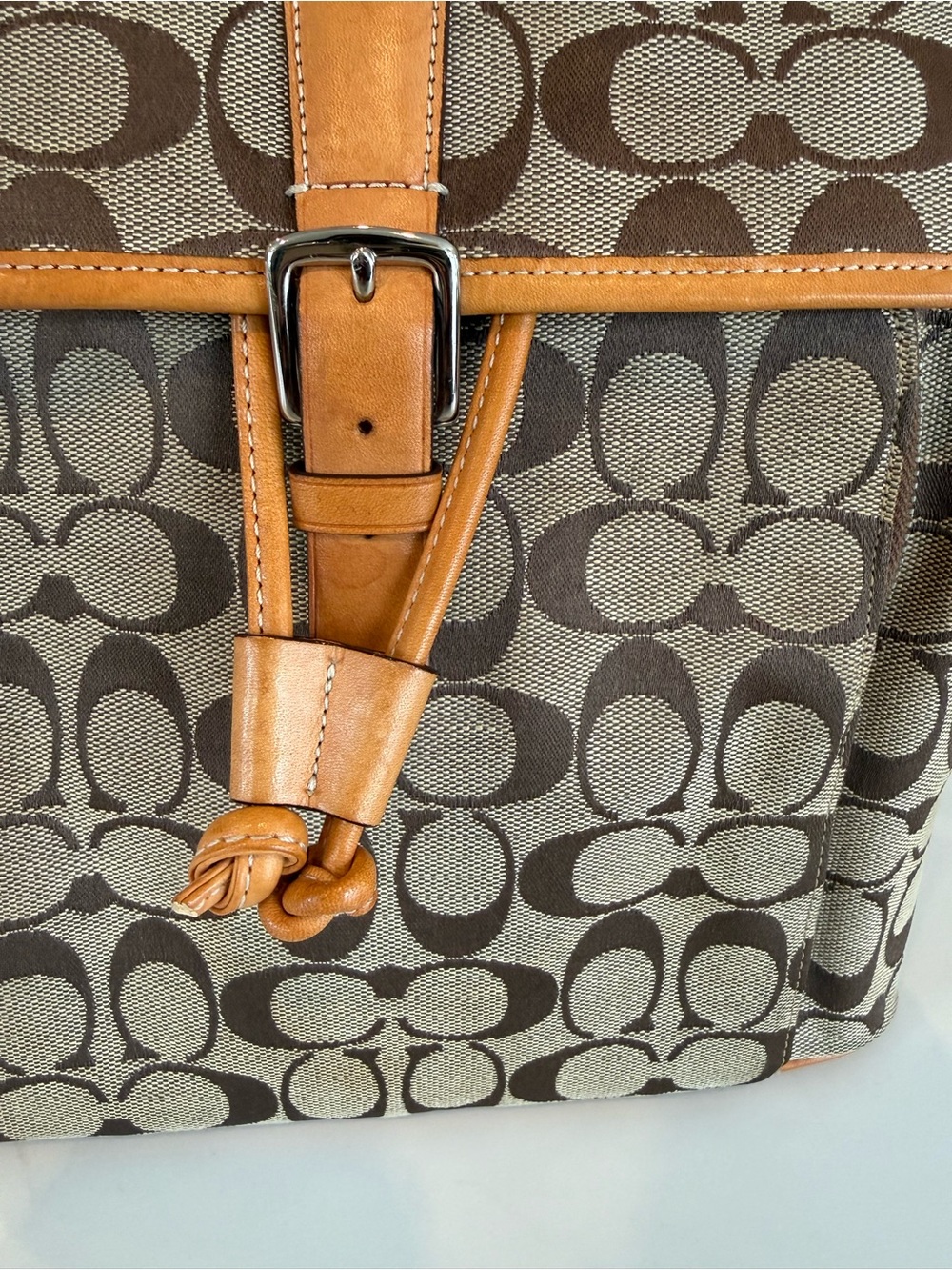 Coach Signature Canvas & Leather Backpack | Brown/Tan | Orange Interior - Picture 4 of 8
